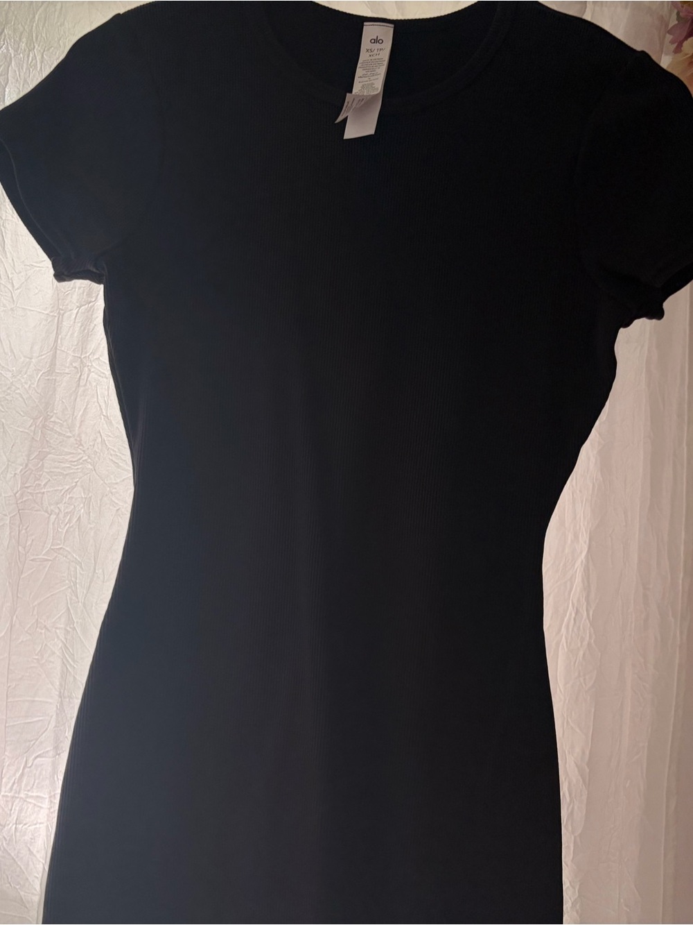 ALO Yoga Black Ribbed Short Sleeve Crew Top